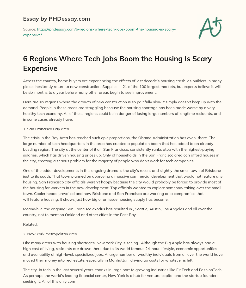 6 Regions Where Tech Jobs Boom the Housing Is Scary Expensive essay
