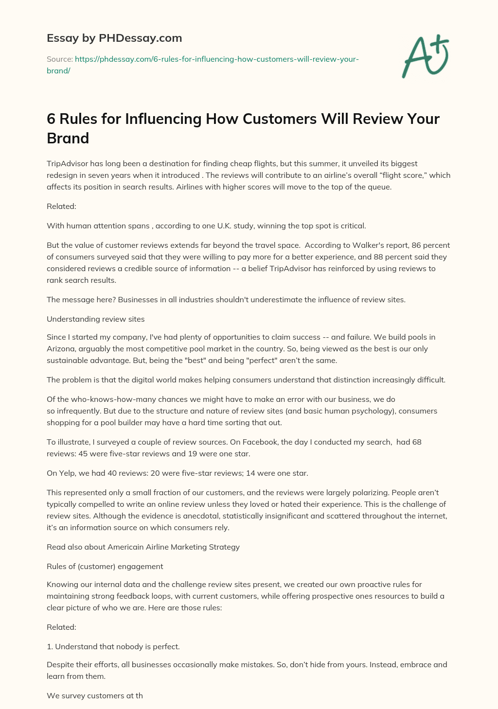 6 Rules for Influencing How Customers Will Review Your Brand essay