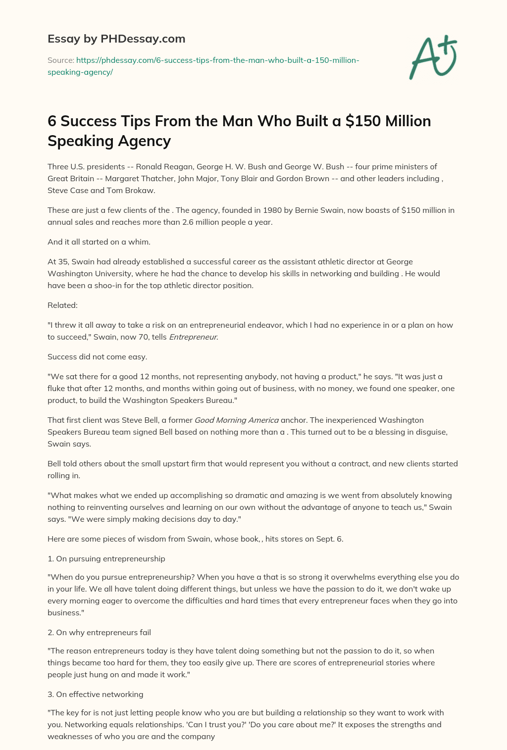 6 Success Tips From the Man Who Built a $150 Million Speaking Agency essay