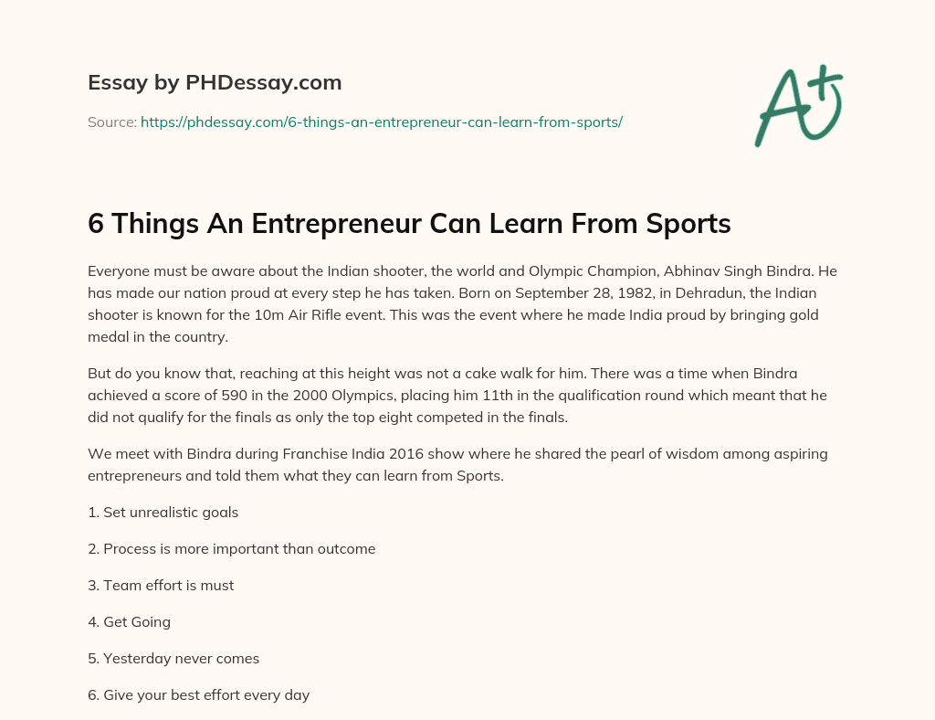 6 Things An Entrepreneur Can Learn From Sports essay