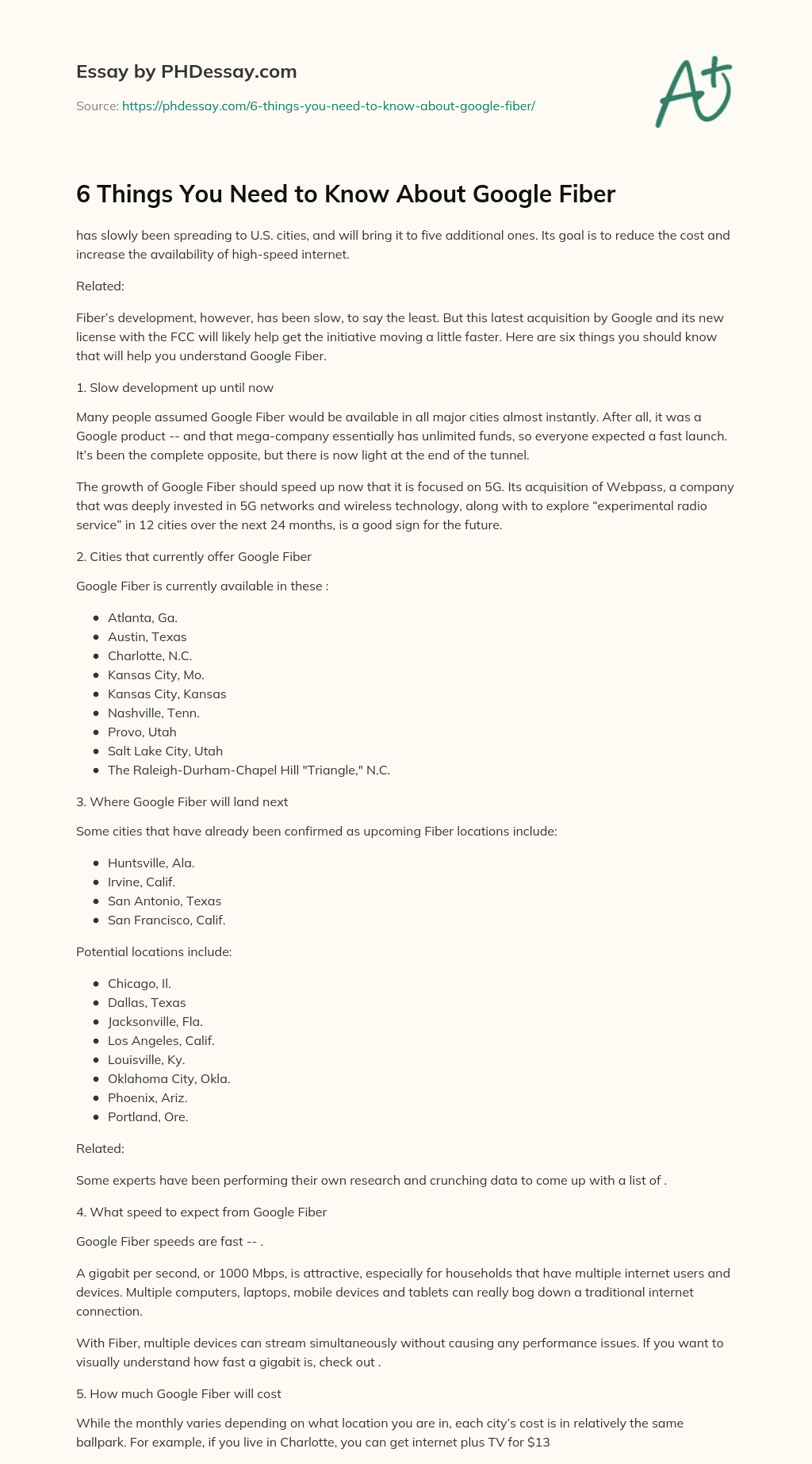 6 Things You Need to Know About Google Fiber essay