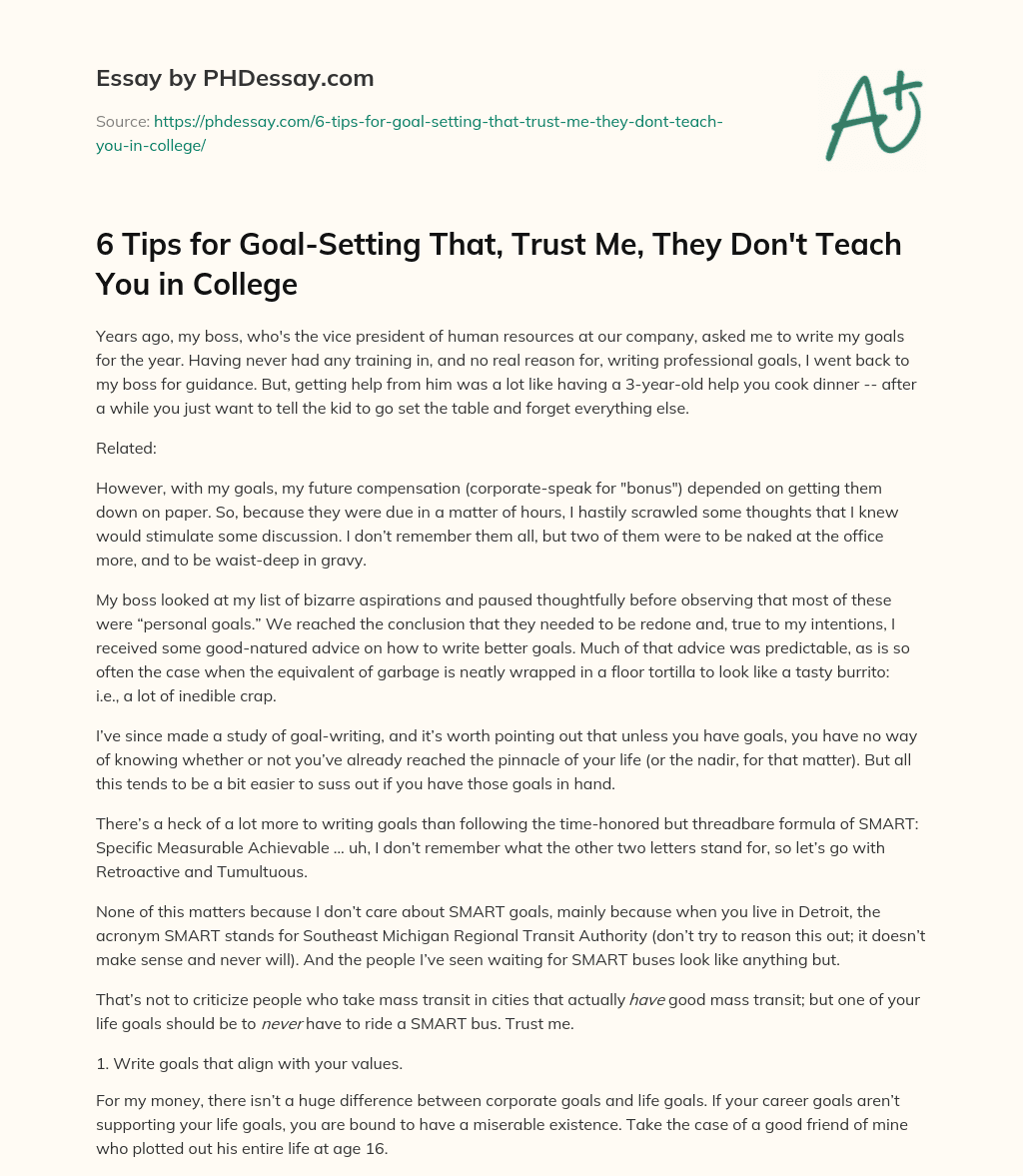 6 Tips for Goal-Setting That, Trust Me, They Don’t Teach You in College essay