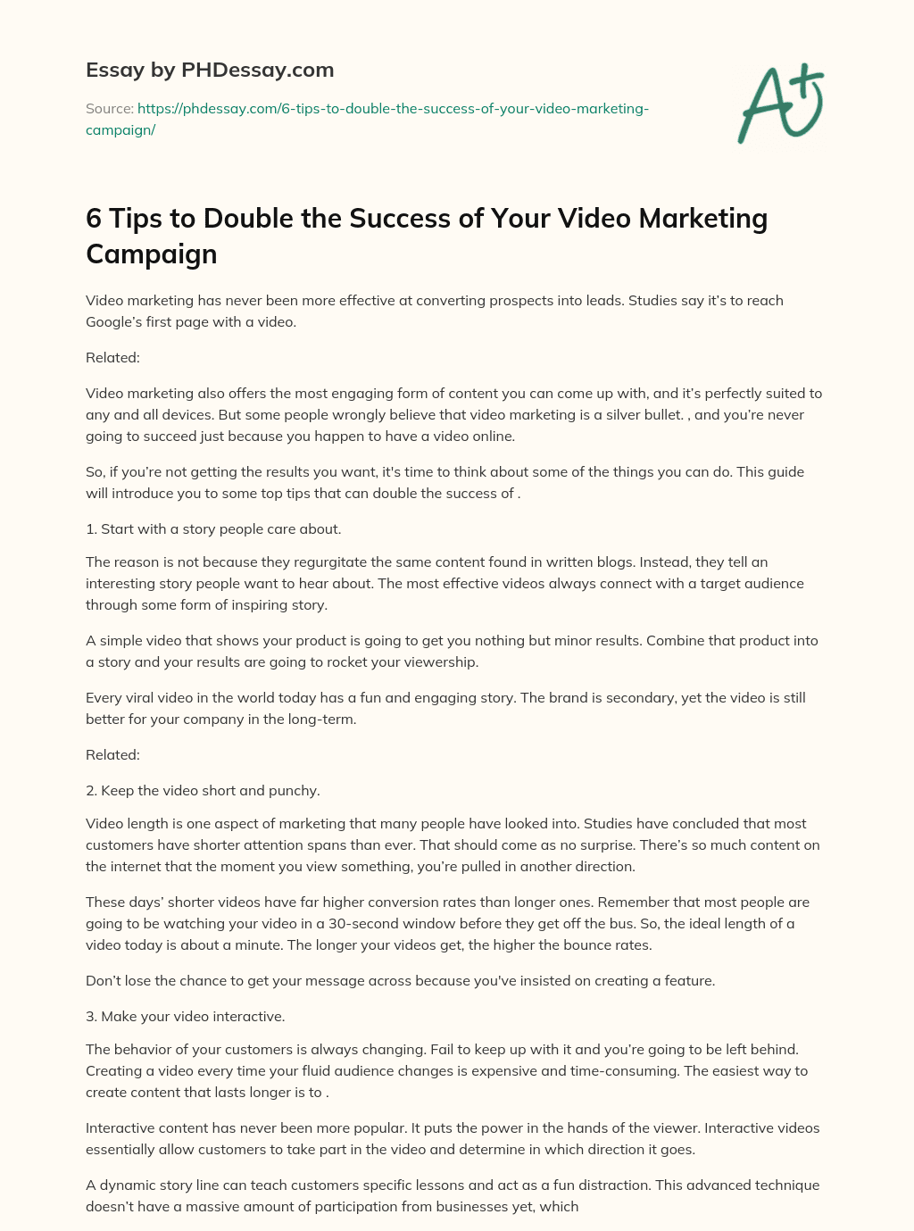 6 Tips to Double the Success of Your Video Marketing Campaign essay