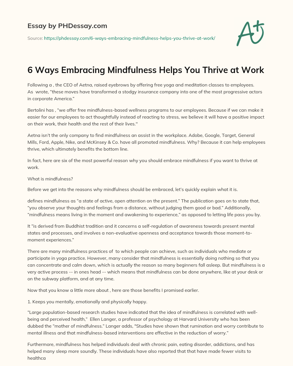 6 Ways Embracing Mindfulness Helps You Thrive at Work essay
