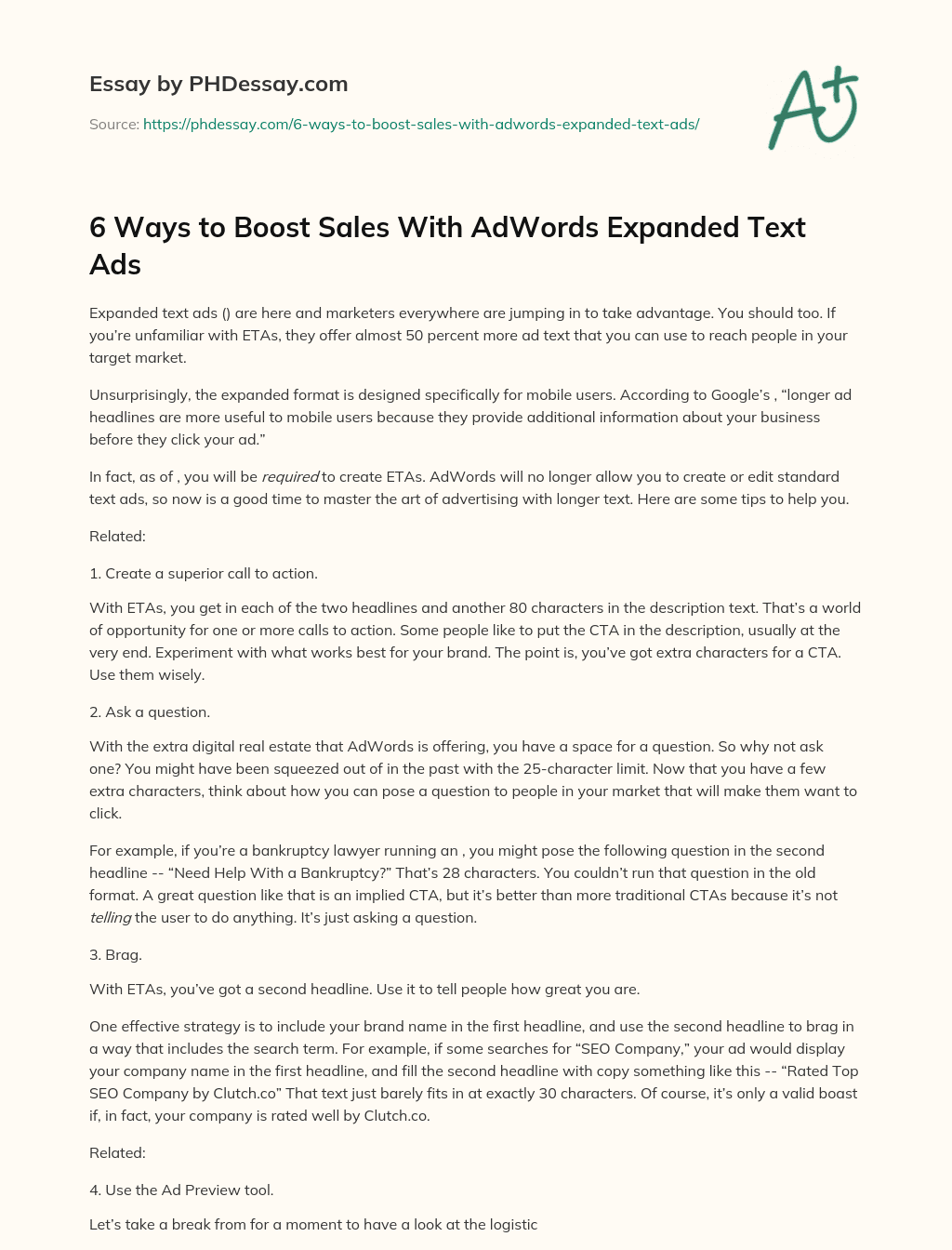 6 Ways to Boost Sales With AdWords Expanded Text Ads essay
