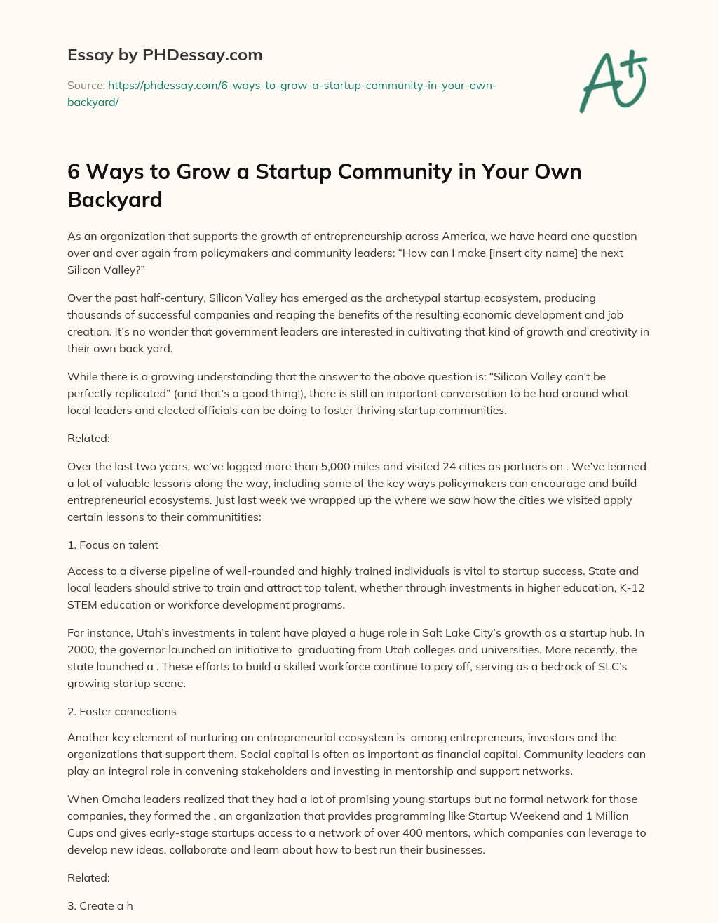 6 Ways to Grow a Startup Community in Your Own Backyard essay