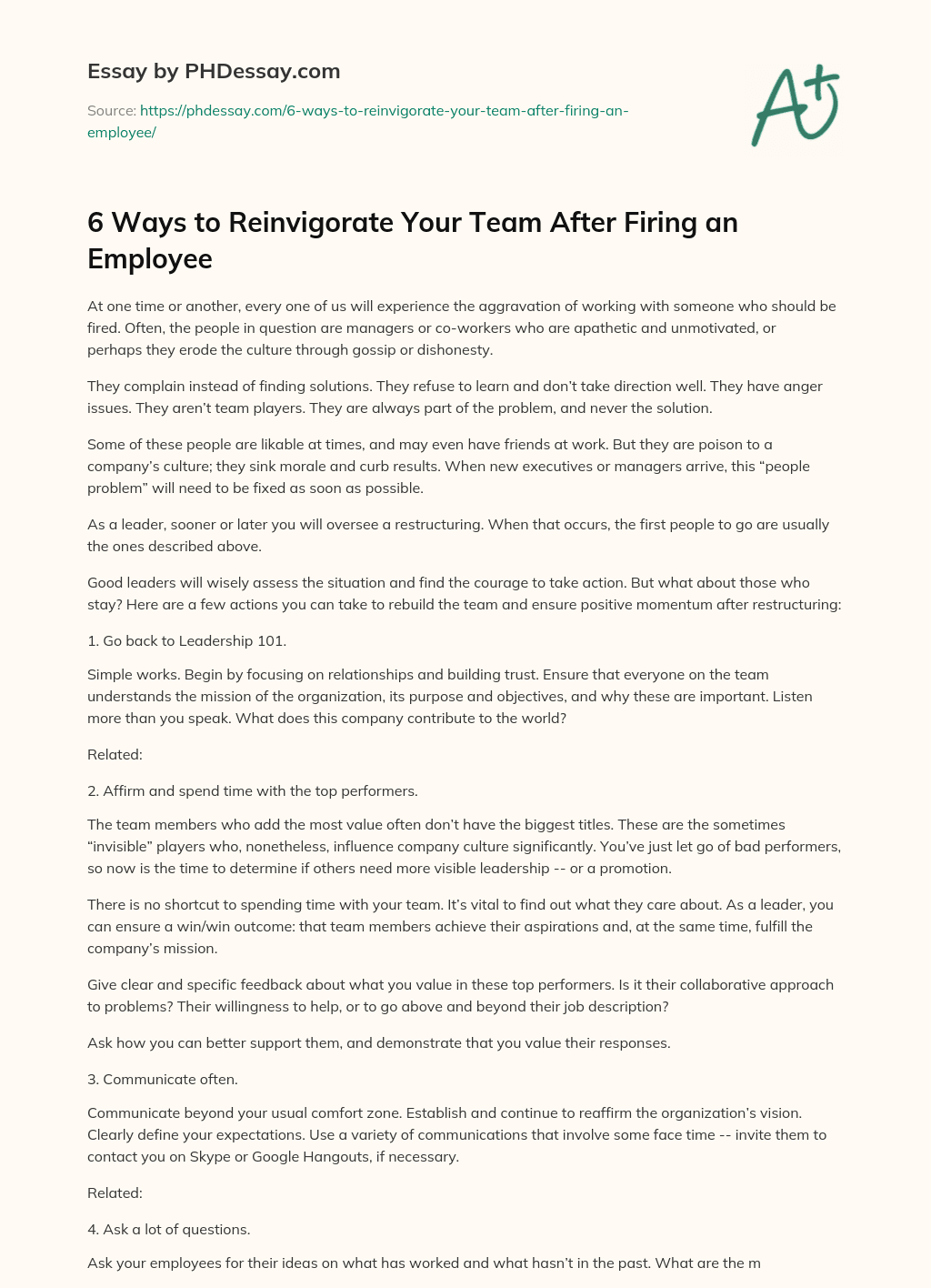 6 Ways to Reinvigorate Your Team After Firing an Employee essay