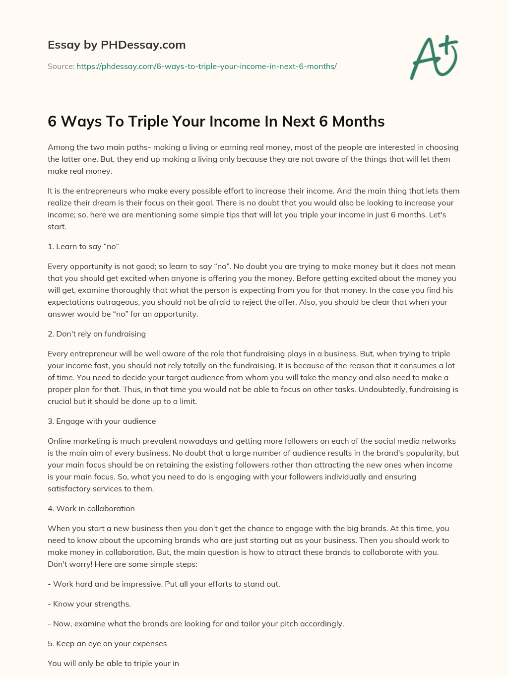 6 Ways To Triple Your Income In Next 6 Months essay