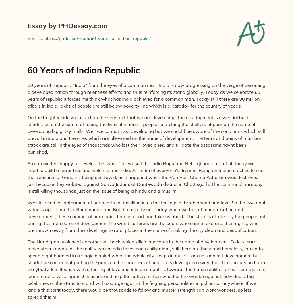 60 Years of Indian Republic essay