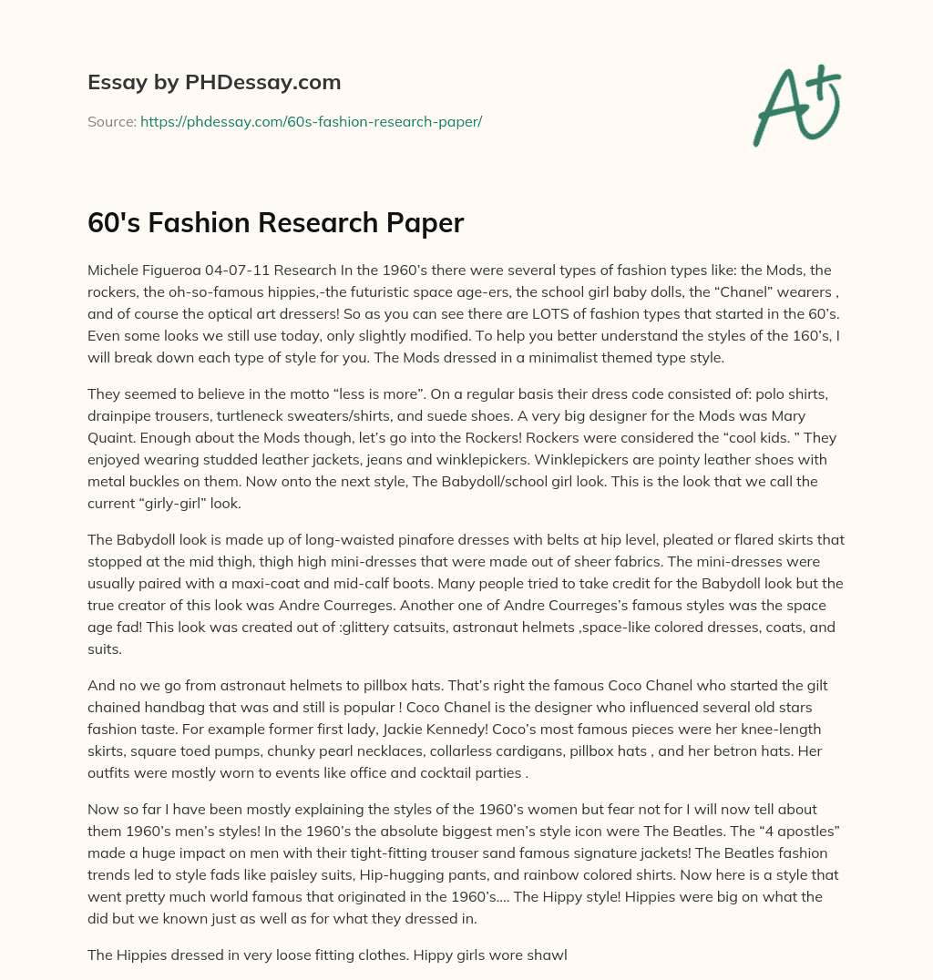 60’s Fashion Research Paper essay