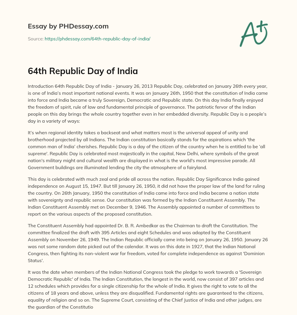 64th Republic Day of India essay