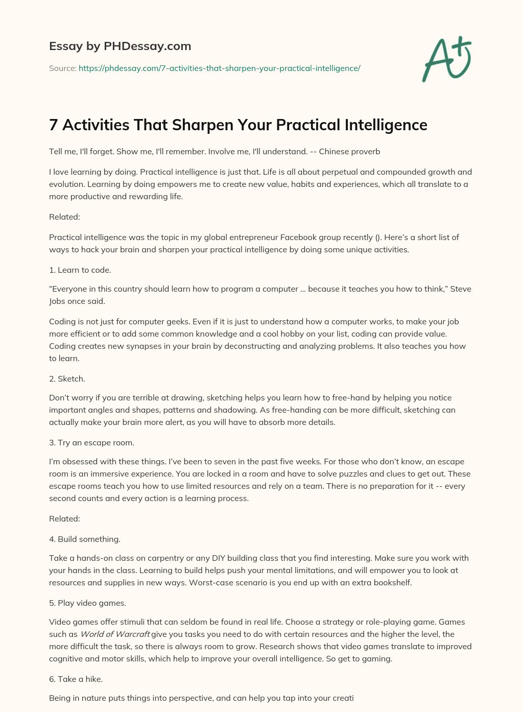 7 Activities That Sharpen Your Practical Intelligence essay