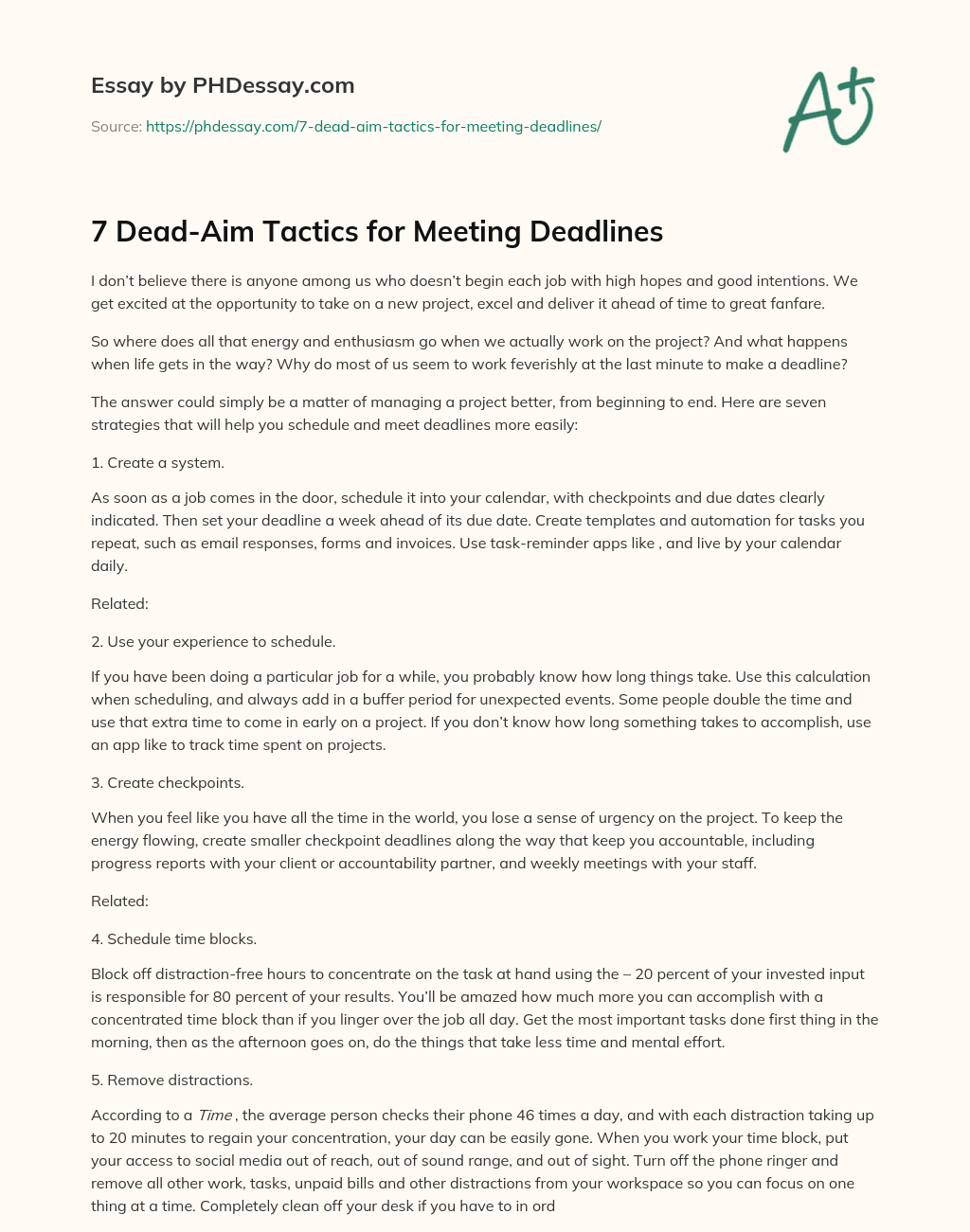 7 Dead-Aim Tactics for Meeting Deadlines essay