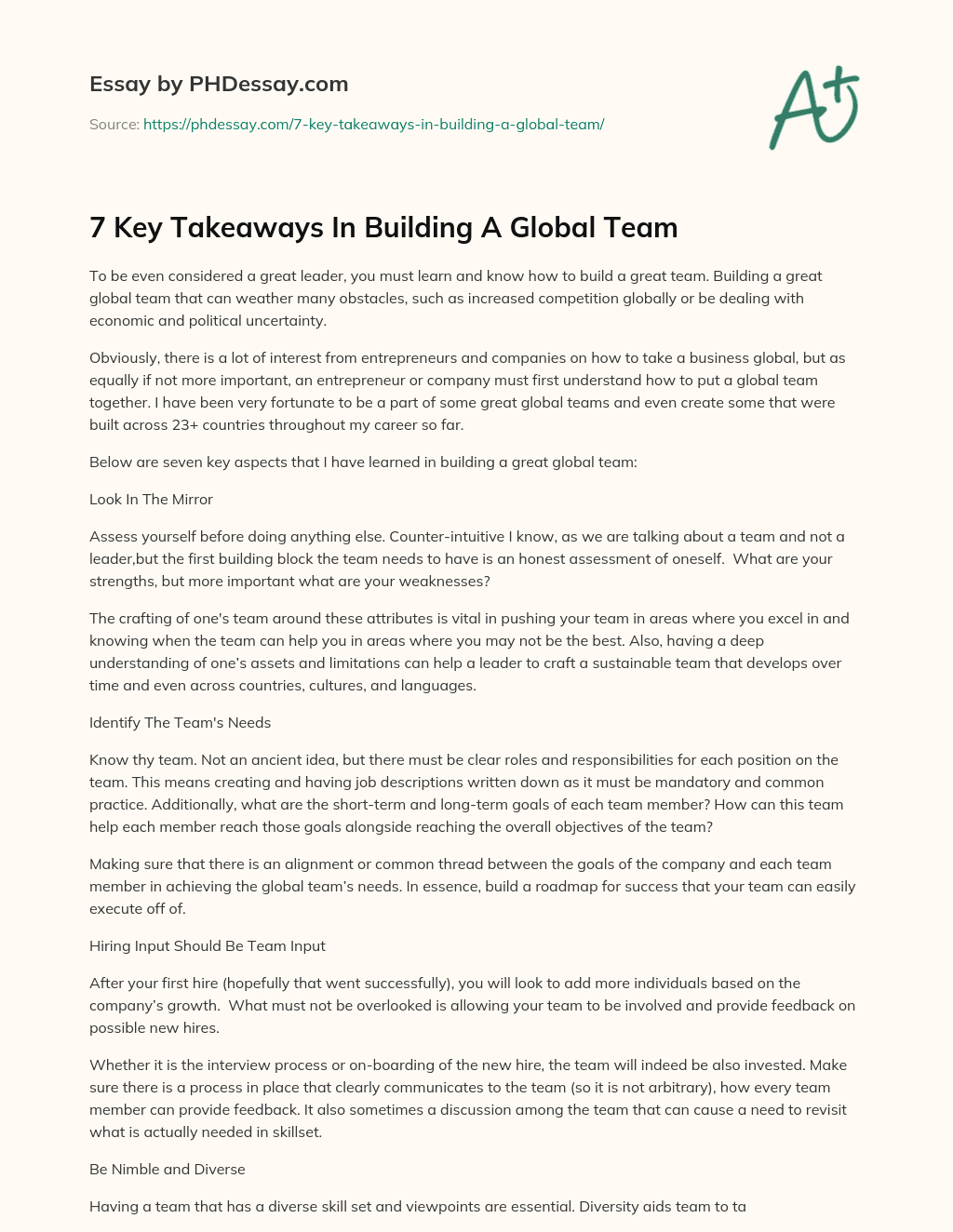 7 Key Takeaways In Building A Global Team essay