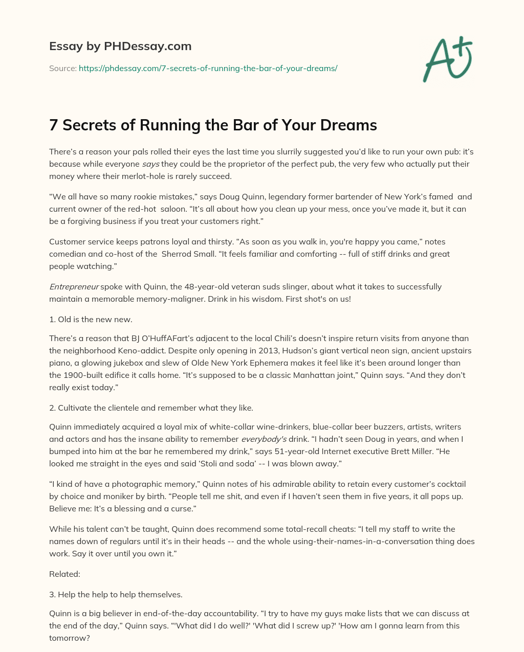 7 Secrets of Running the Bar of Your Dreams essay
