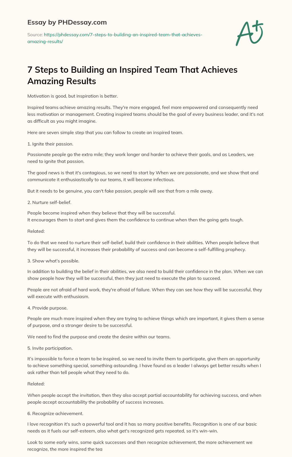 7 Steps to Building an Inspired Team That Achieves Amazing Results essay