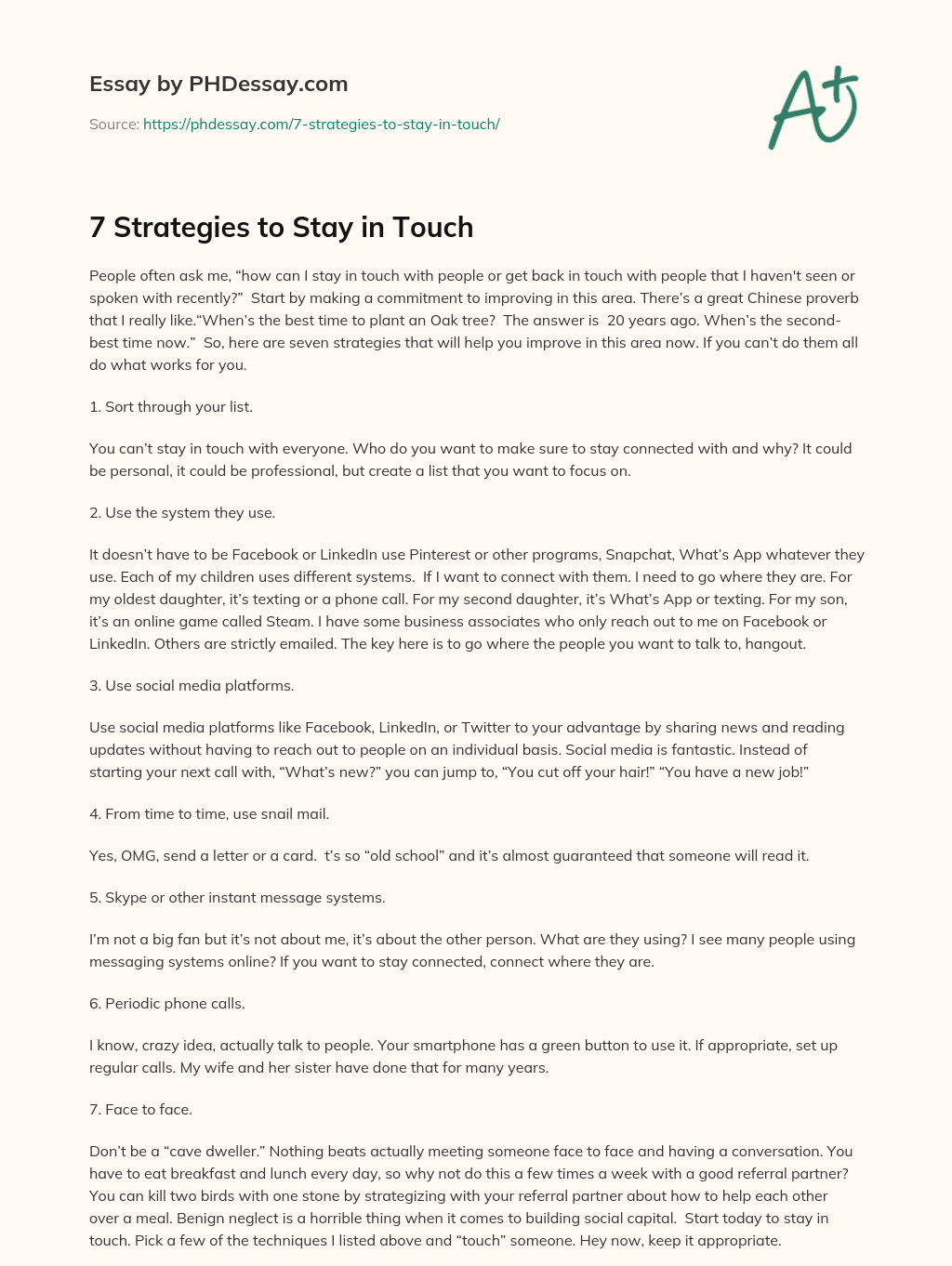7 Strategies to Stay in Touch essay