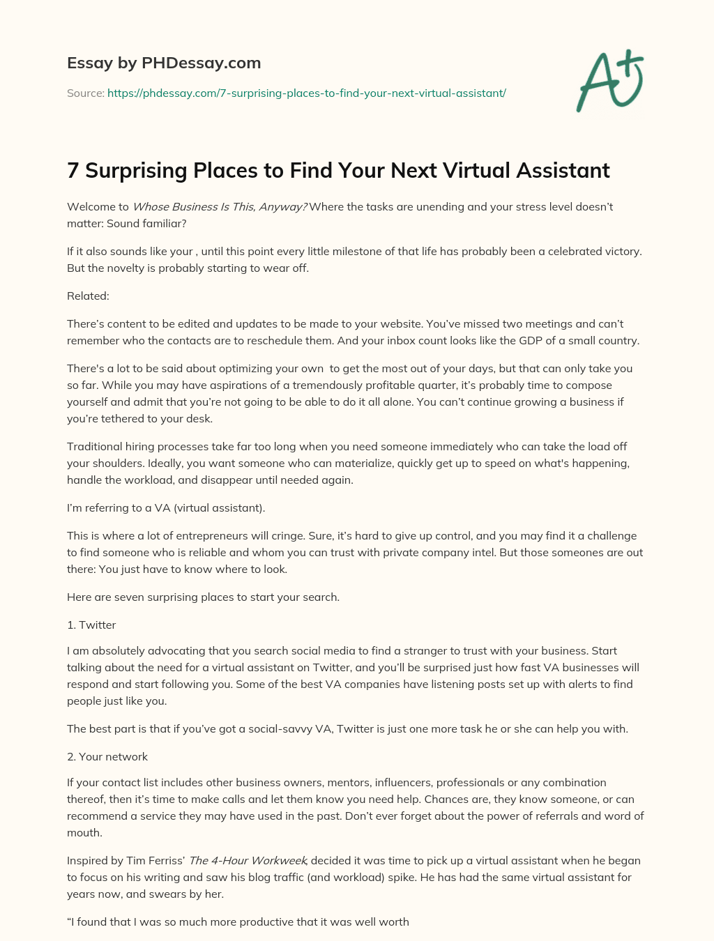 7 Surprising Places to Find Your Next Virtual Assistant essay