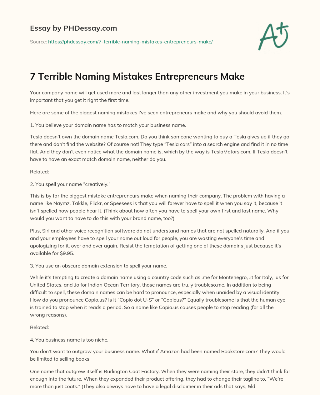 7 Terrible Naming Mistakes Entrepreneurs Make essay
