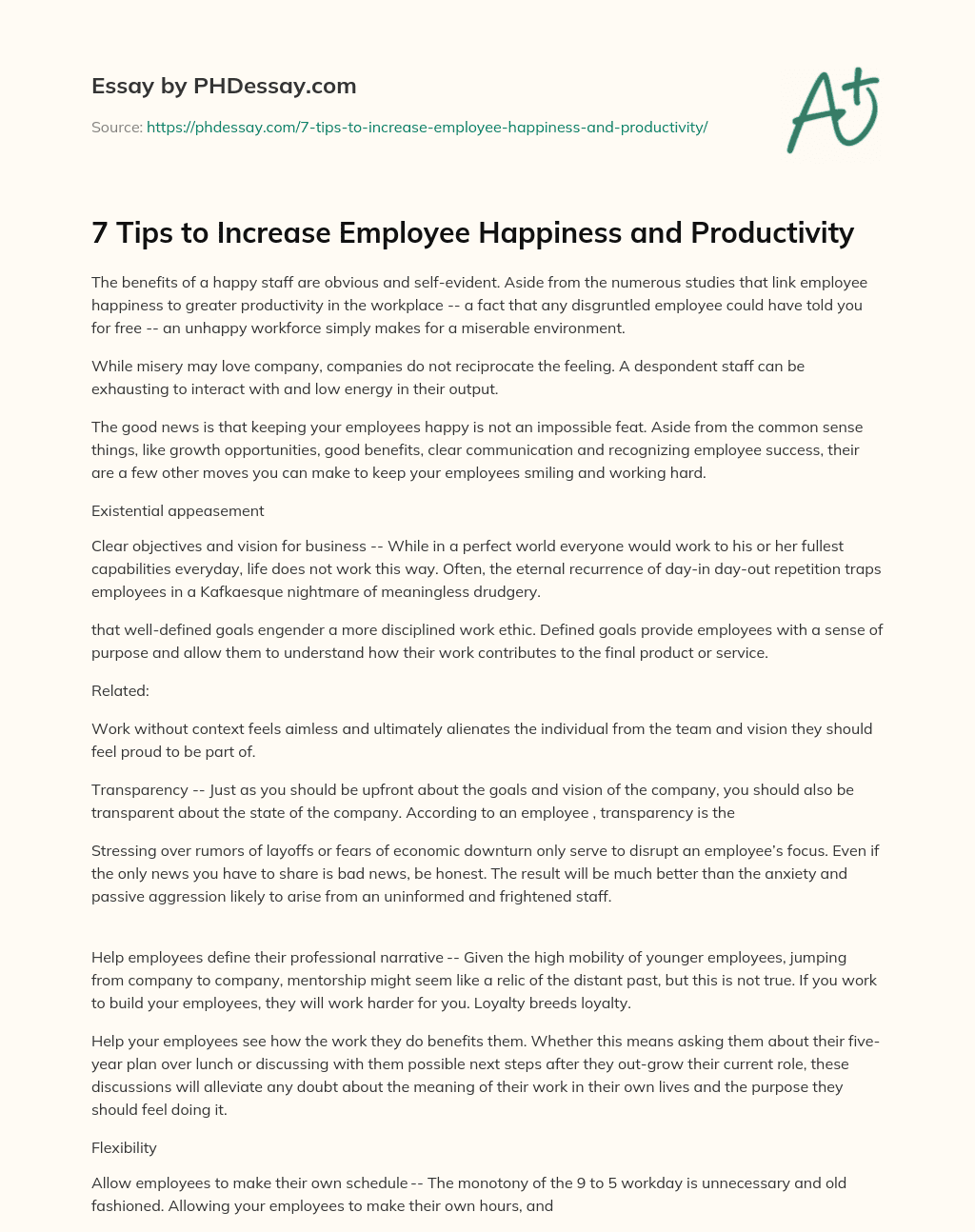 7 Tips to Increase Employee Happiness and Productivity essay