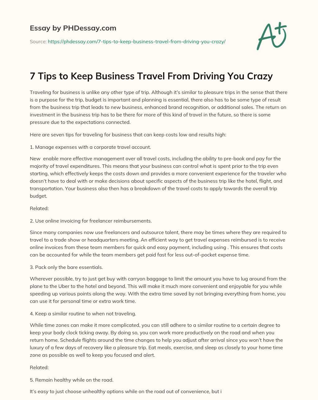 7 Tips to Keep Business Travel From Driving You Crazy essay