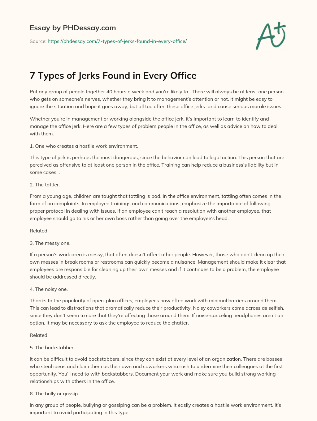 7 Types of Jerks Found in Every Office essay