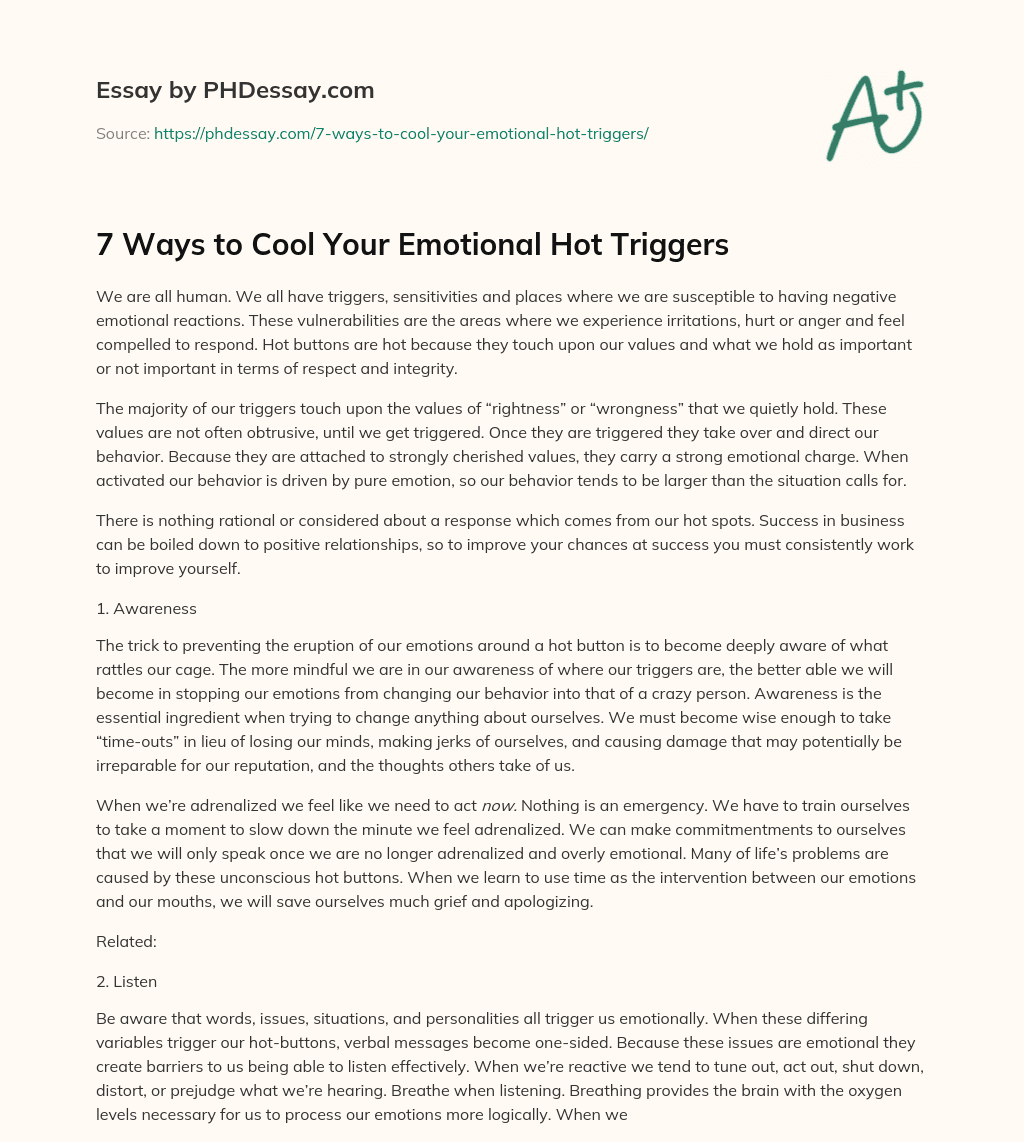 7 Ways to Cool Your Emotional Hot Triggers essay