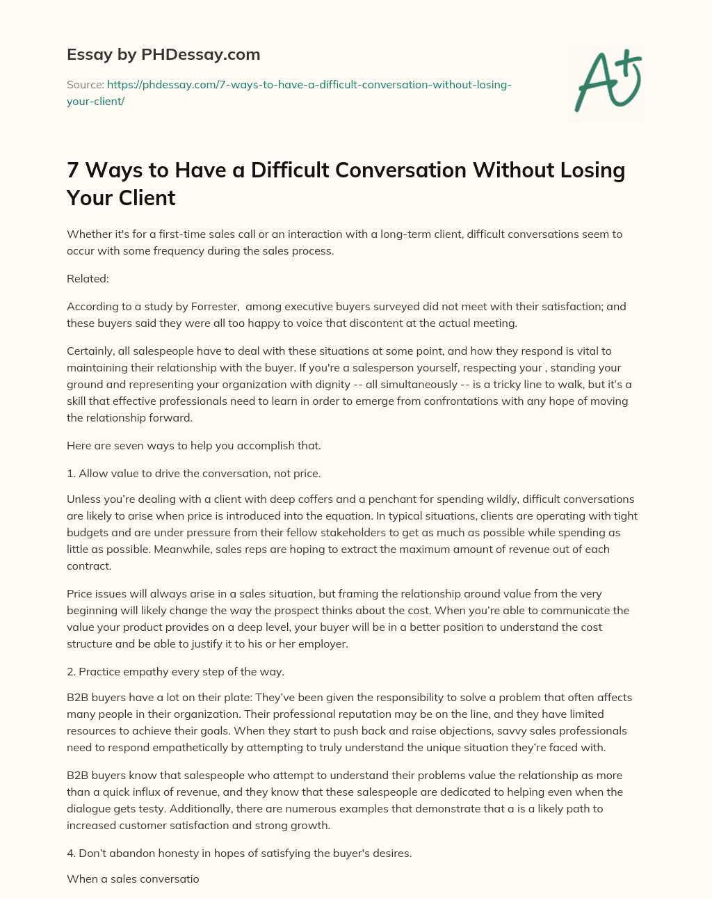 7 Ways to Have a Difficult Conversation Without Losing Your Client essay
