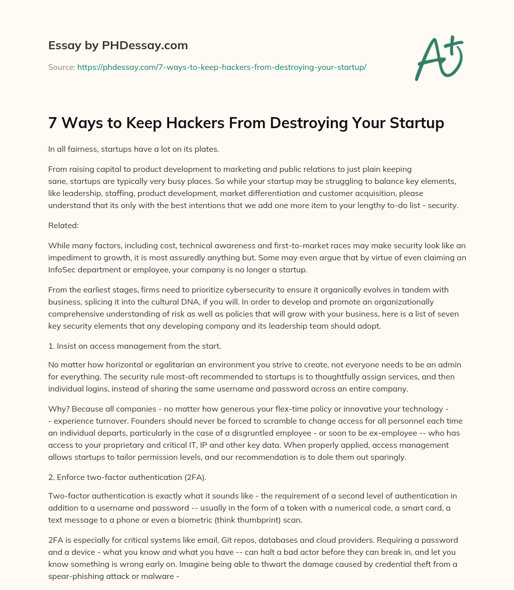 7 Ways to Keep Hackers From Destroying Your Startup essay