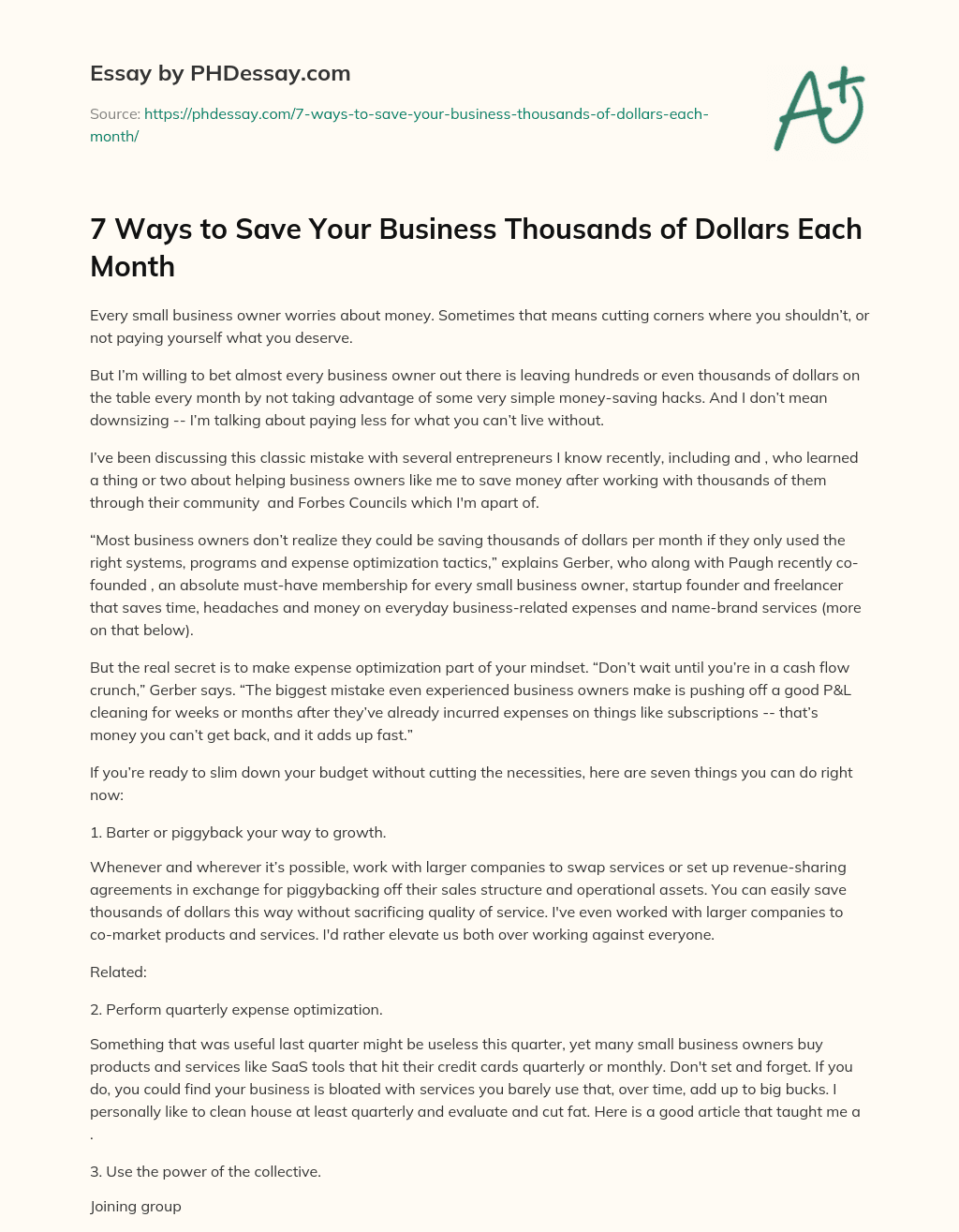7 Ways to Save Your Business Thousands of Dollars Each Month essay
