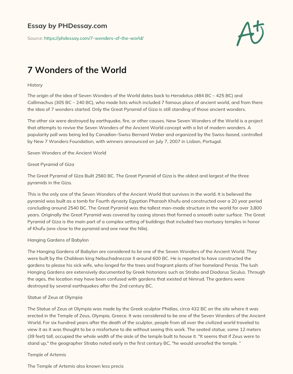 essay on seven wonders of the world for class 8