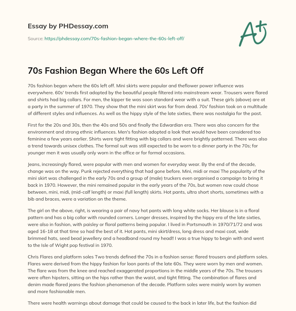 70s Fashion Began Where the 60s Left Off essay