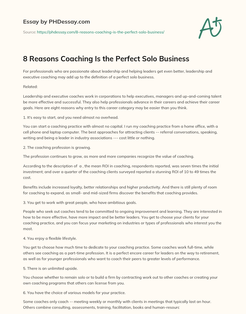 8 Reasons Coaching Is the Perfect Solo Business essay