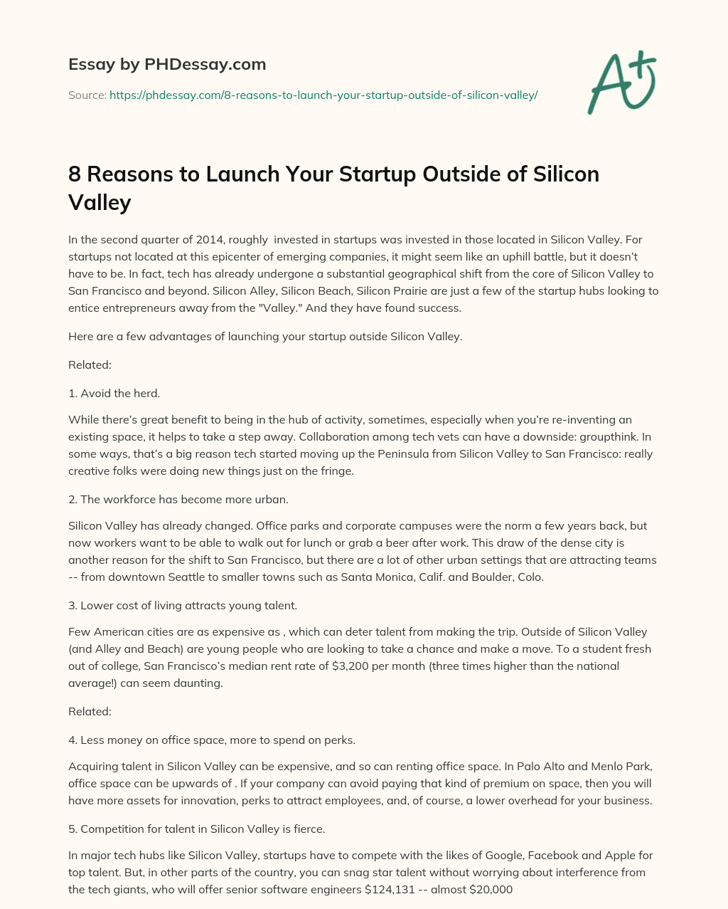 8 Reasons to Launch Your Startup Outside of Silicon Valley essay