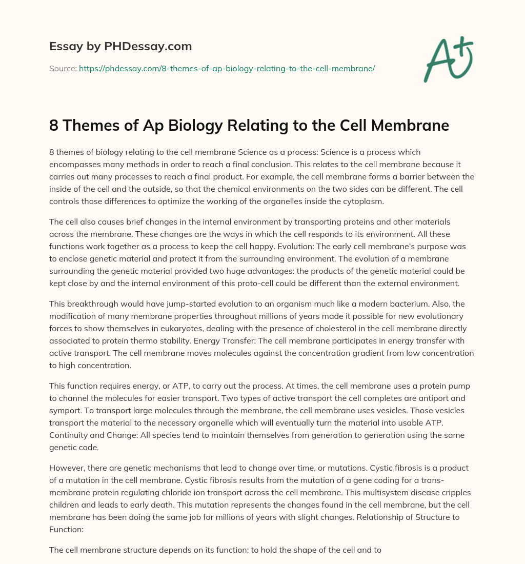 8 Themes of Ap Biology Relating to the Cell Membrane essay