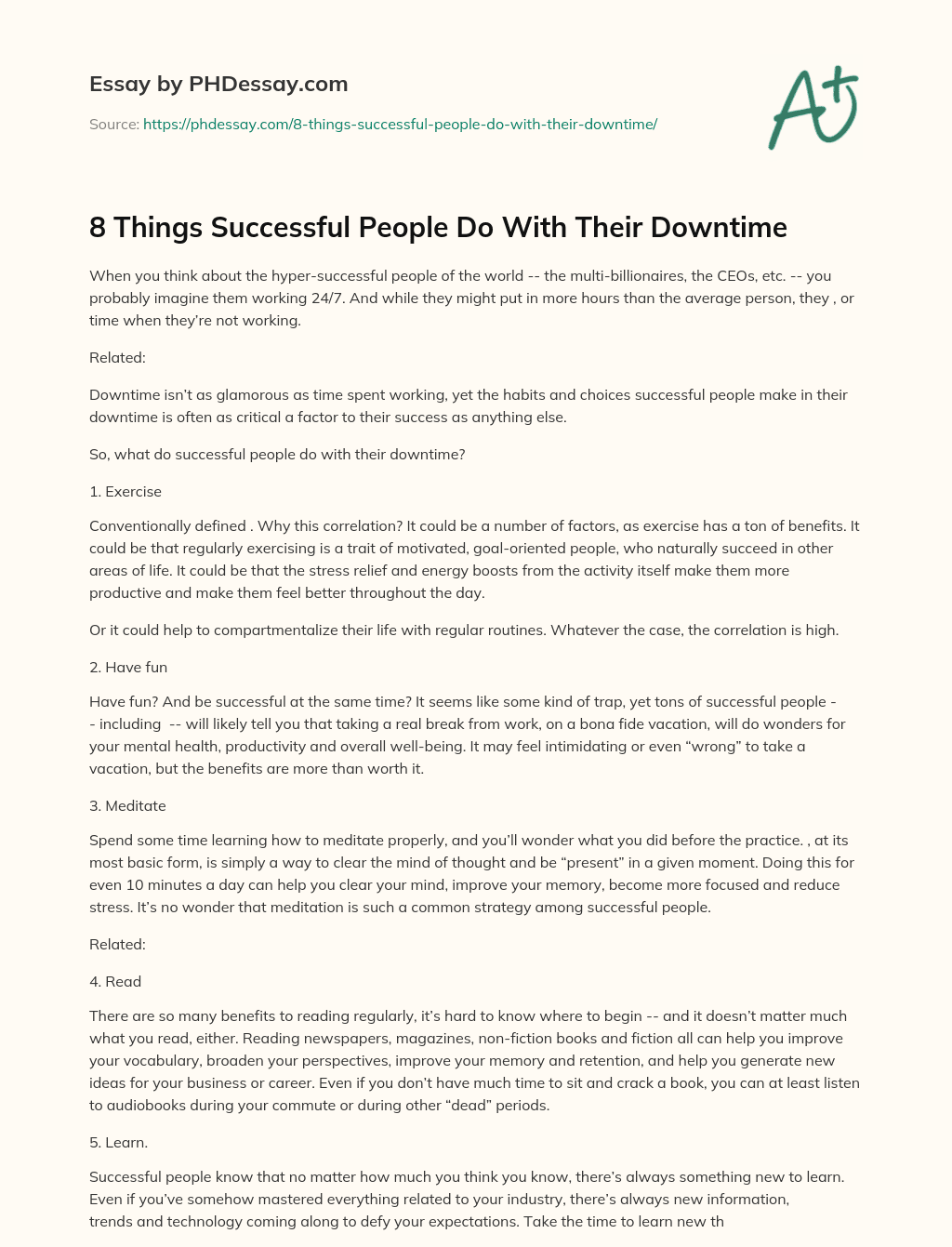 8 Things Successful People Do With Their Downtime essay