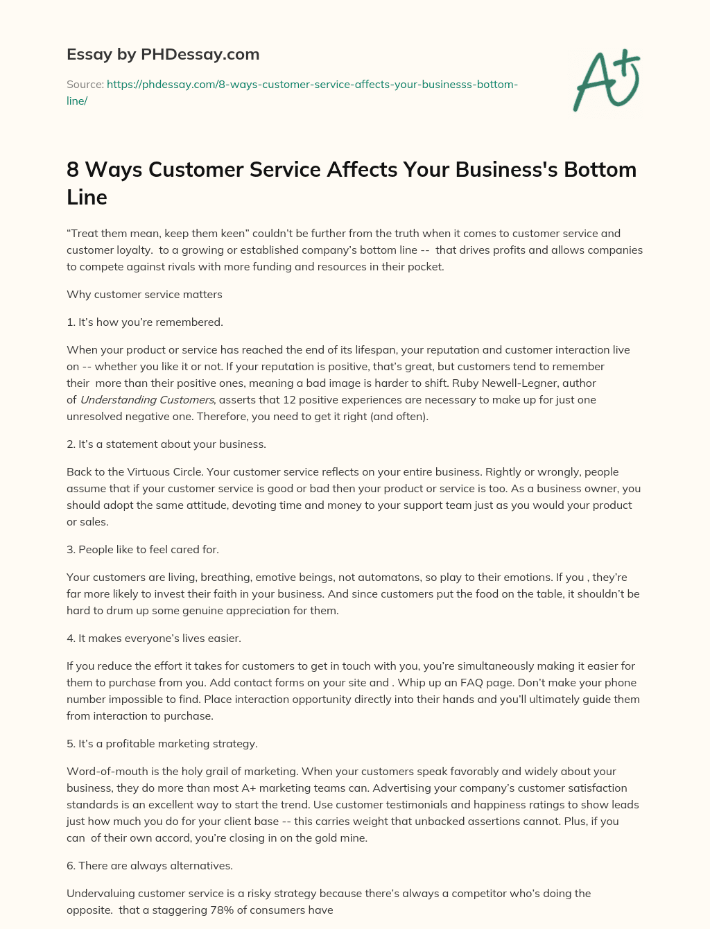 8 Ways Customer Service Affects Your Business’s Bottom Line essay