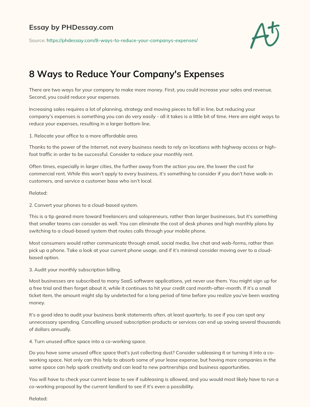 8 Ways to Reduce Your Company’s Expenses essay