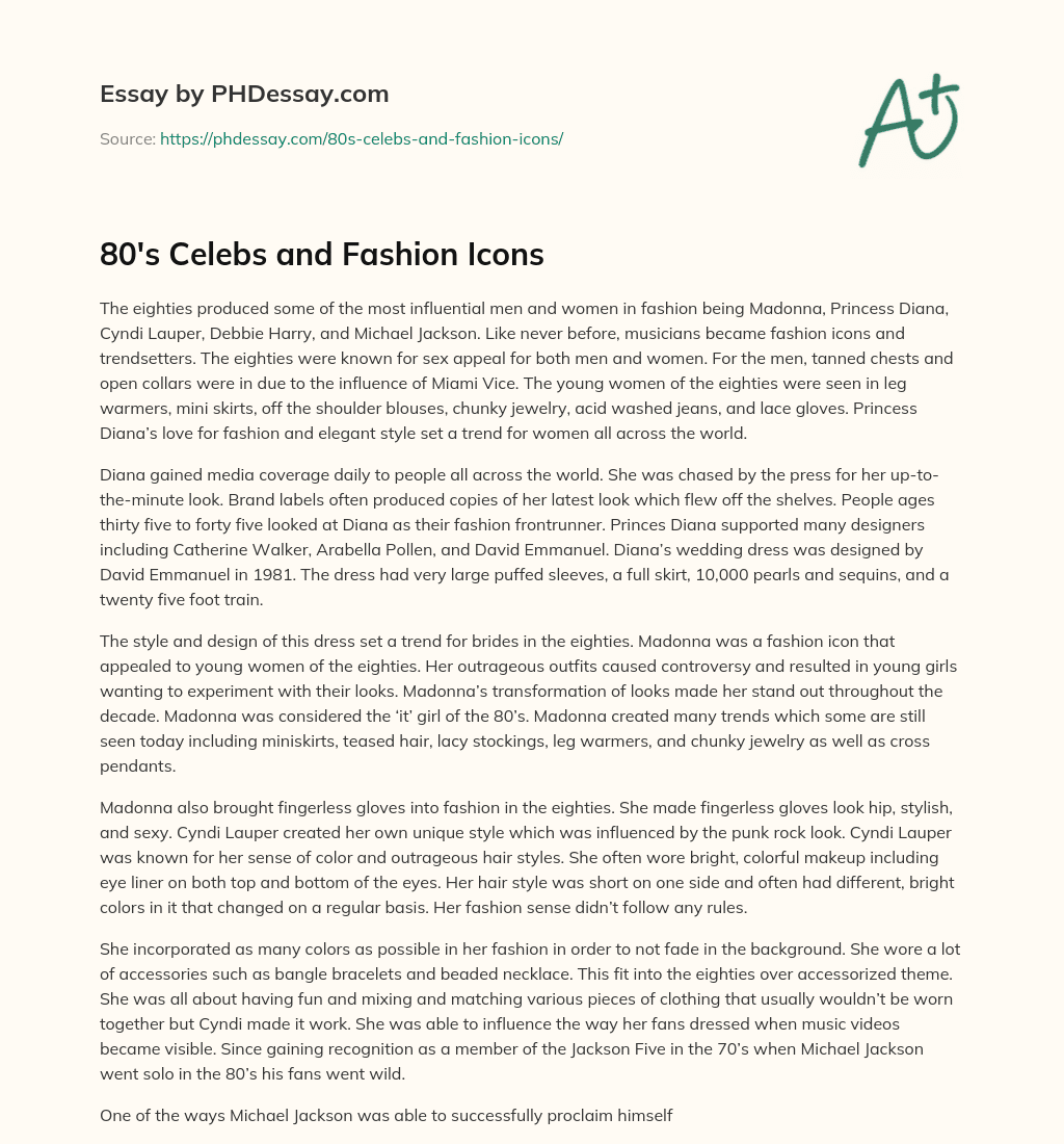 80’s Celebs and Fashion Icons essay