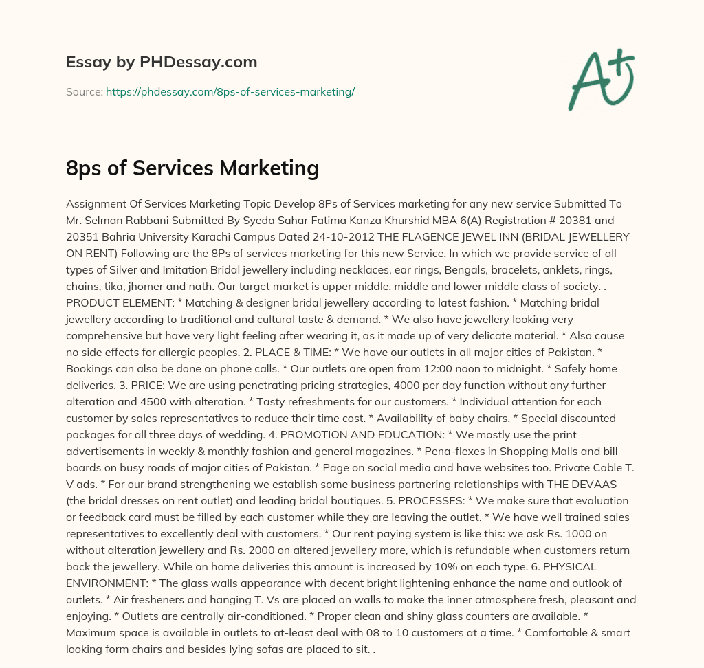 8ps of Services Marketing essay