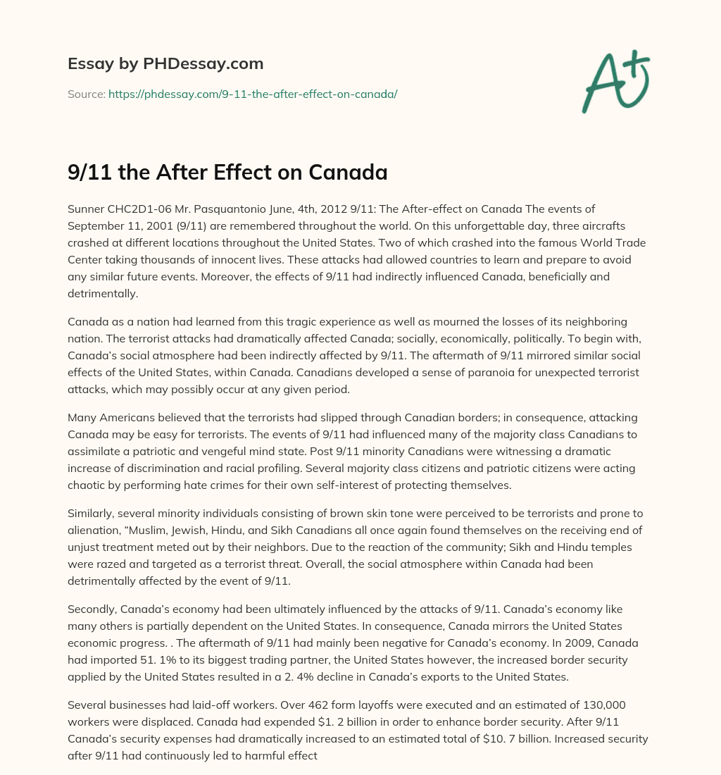 9/11 the After Effect on Canada essay