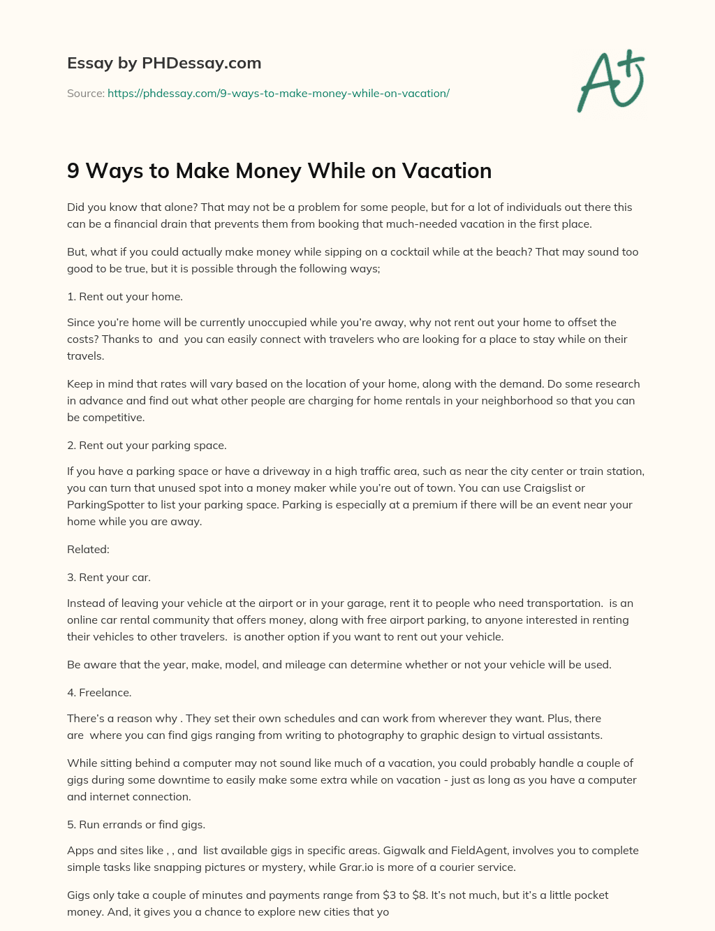 9 Ways to Make Money While on Vacation essay