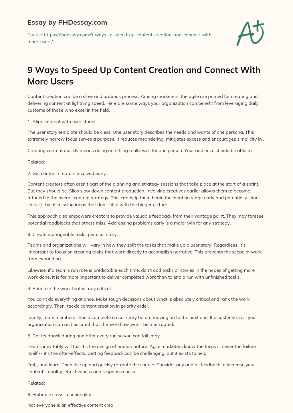 9 Ways to Speed Up Content Creation and Connect With More Users essay