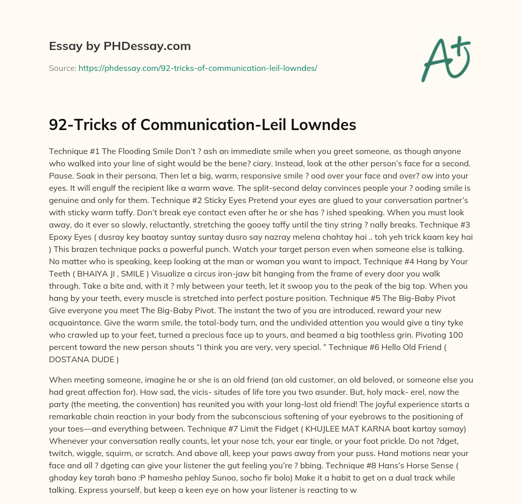 92-Tricks of Communication-Leil Lowndes essay
