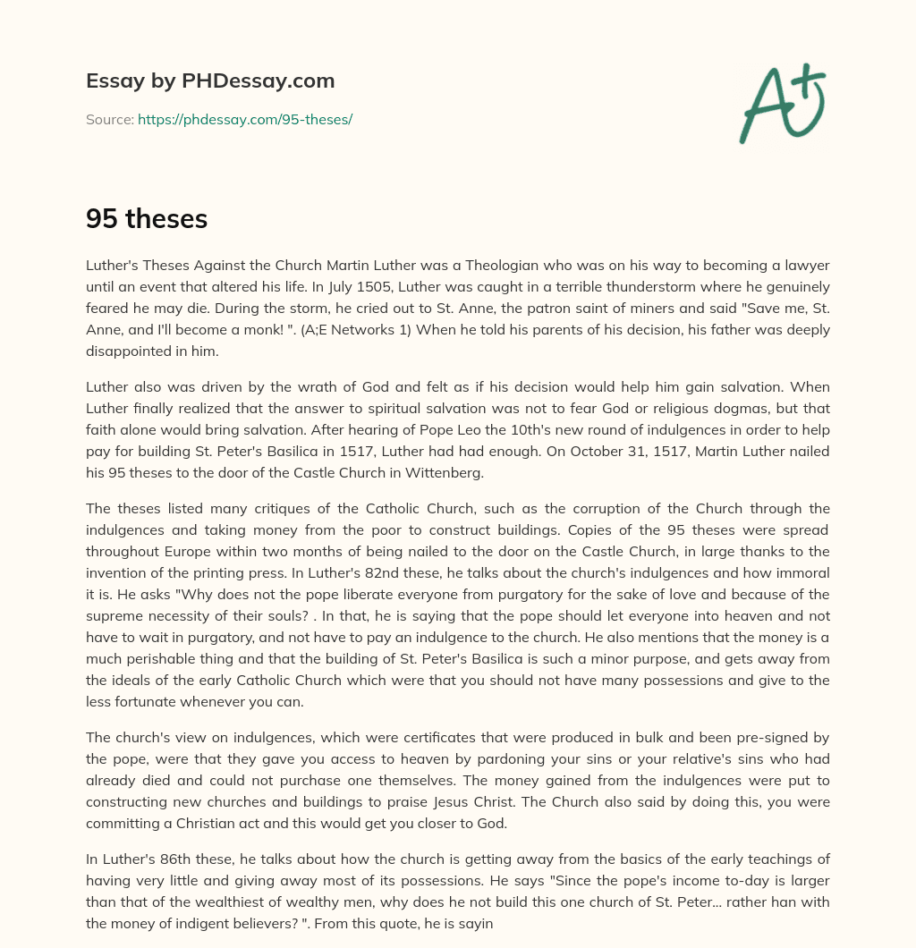 Martin Luther’s 95 Theses Against the Catholic Church essay