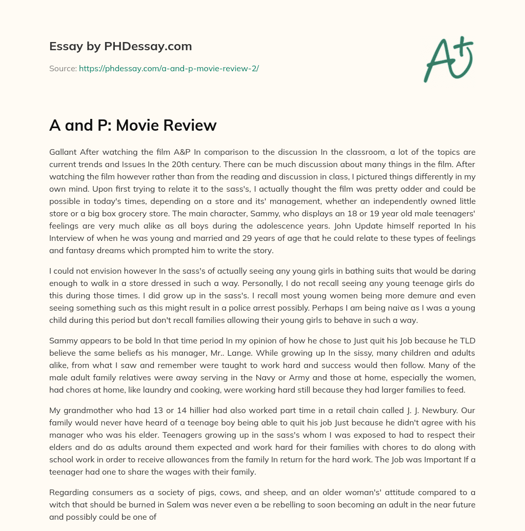 A and P: Movie Review essay