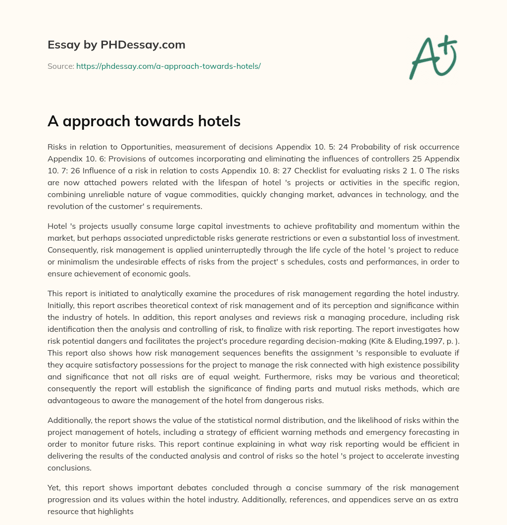 A approach towards hotels essay