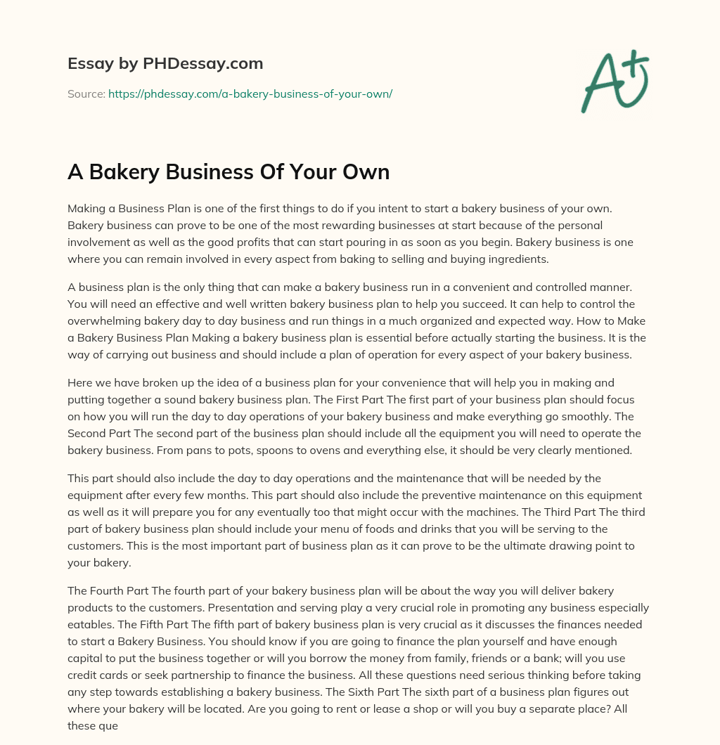 A Bakery Business Of Your Own essay