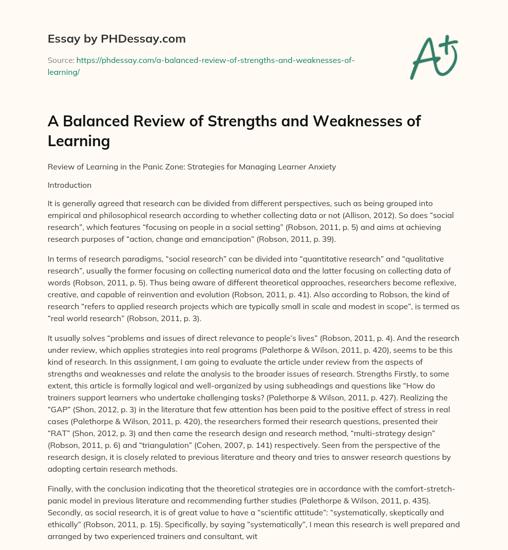 A Balanced Review of Strengths and Weaknesses of Learning essay