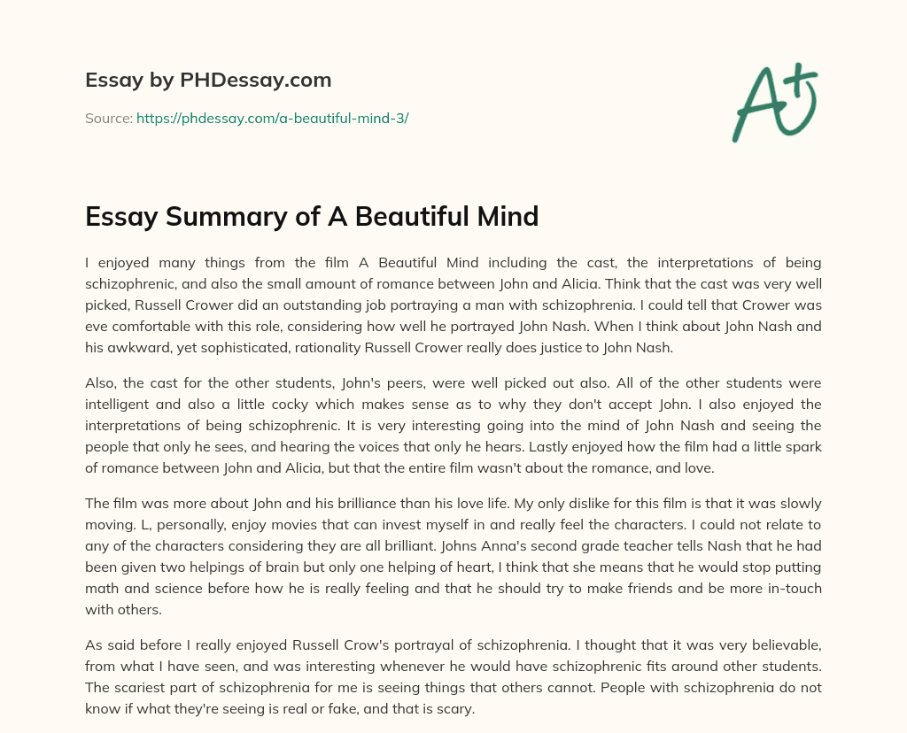 a truly beautiful mind essay